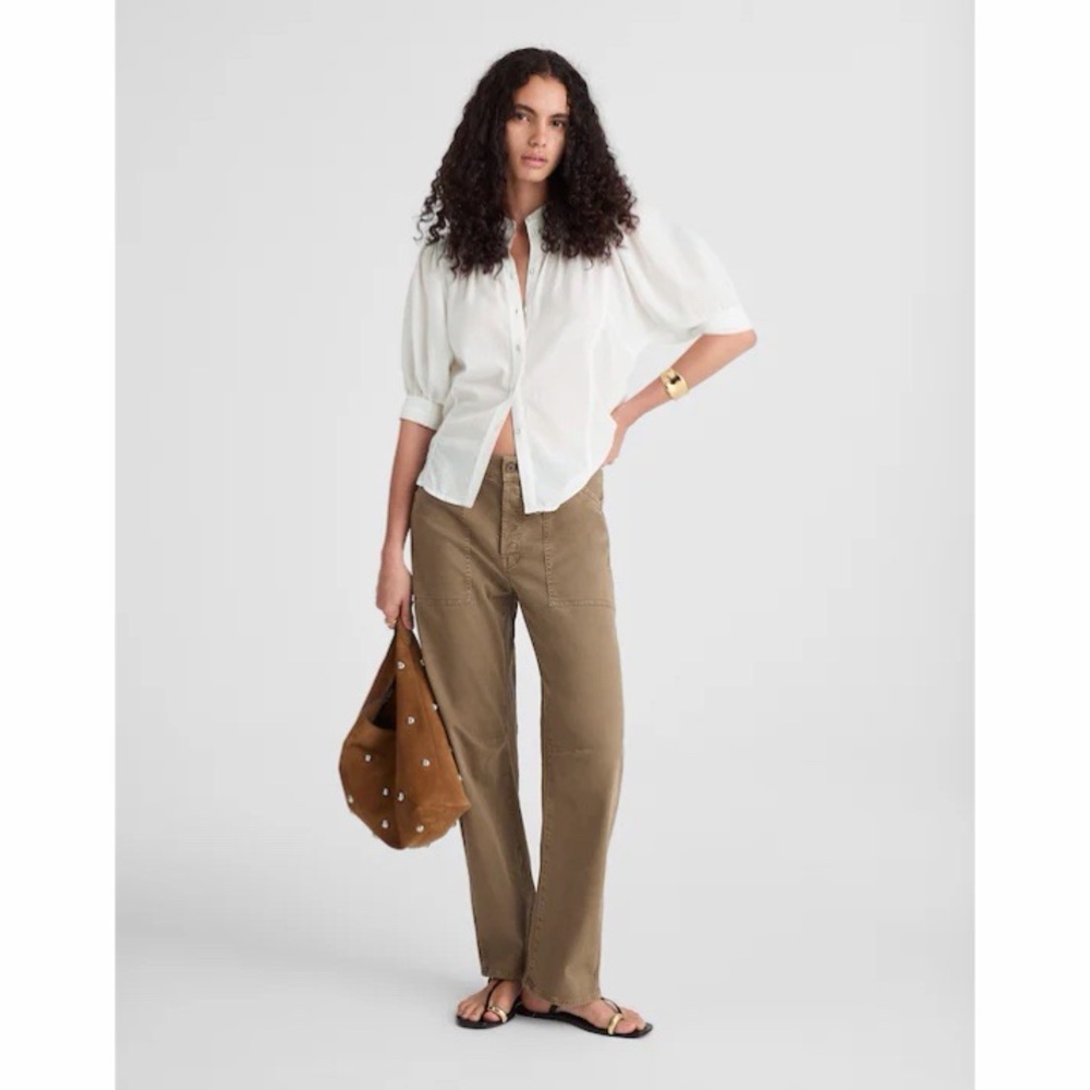 NWT! Madewell - Puff-Sleeve Band-Collar Shirt - White - Size 12